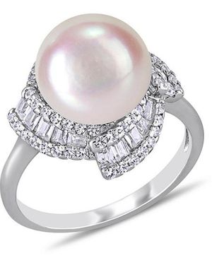 Pearls Silver 10.5 -11mm Freshwater Pearl & Cz Ring - White