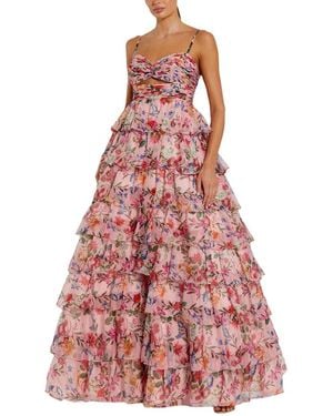 Mac Duggal Floral Cut Out Ruffle Layered Gown