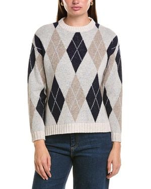 Hannah Rose Merino Wool Argyle Crewneck Sweater - Gray