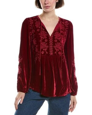 Johnny Was Curved Hem Prairie Blouse - Red