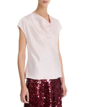 Vince Cowl Neck Cap Sleeve Silk Blouse - Red
