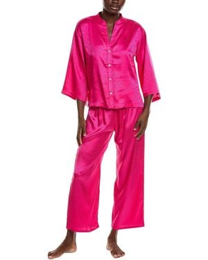 Natori 2Pc Wilderness Satin Jacquard Button Down Pyjama Set - Pink