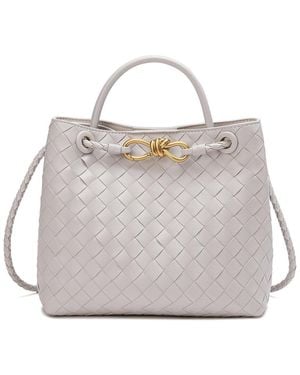 Tiffany & Fred Paris Woven Leather Top Handle Messenger Bag - Grey