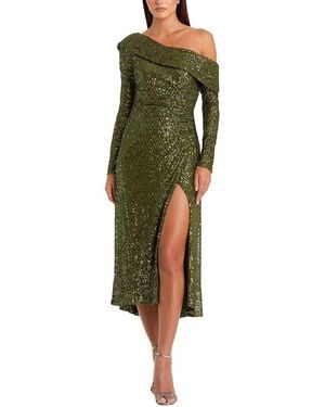 Mac Duggal One-Shoulder Sequin Midi Dress - Green
