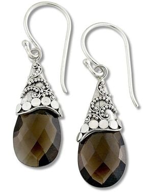Samuel B. Smokey Quartz Filigree Earrings - White