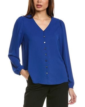 Jones New York V-Neck Button Front Blouse - Blue