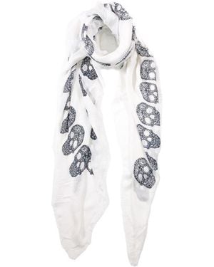 Blue Pacific Tissue Cashmere-Blend Frida Skulls Scarf - White