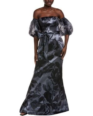 Rene Ruiz Printed Mikado Gown - Black