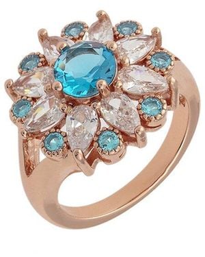 Bertha Juliet 18K Plated Cz Rose Statement Ring - Blue