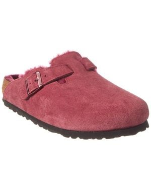 Birkenstock Boston Vl Suede & Shearling Clog - Red