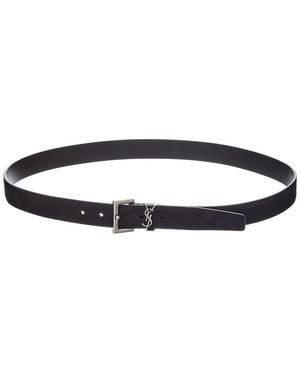 Saint Laurent Cassandre Suede Belt - Blue