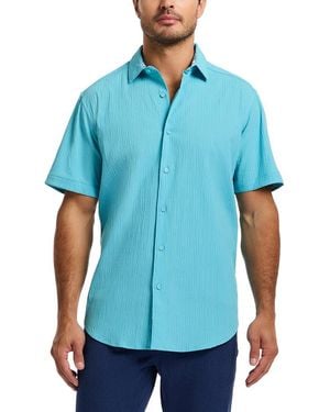 Robert Graham Thresher Classic Fit Solid Short Sleeve Cotton Seersucker Button-Up Shirt - Blue