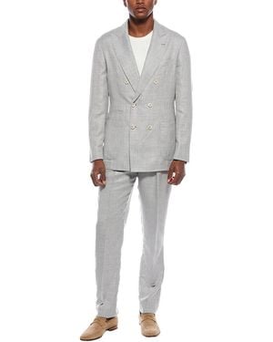 Brunello Cucinelli 2Pc Wool, Linen, & Silk-Blend Suit With Pleated Pant - Gray