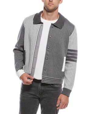 Thom Browne Seersucker Polo Collar Bomber Jacket - Grey