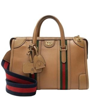 Gucci Brown Leather Ophidia Bauletto Medium Satchel (authentic Pre-loved)