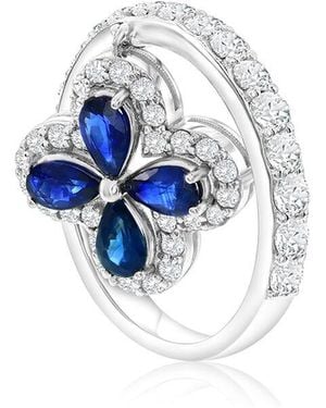 Jewels by Viomo 14k 2.47 Ct. Tw. Diamond & Sapphire Dangle Flower Ring - Blue