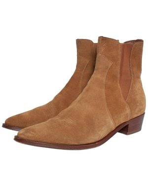 Celine Suede Camarque Western Chelsea Boot (Authentic Pre-Loved) - Brown