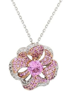 Suzy Levian 0.02 Ct. Tw. Diamond & Sapphire Floral Pendant - Pink