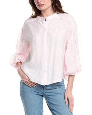 Fate Stripe Bubble Sleeve Blouse - White