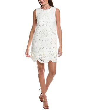 Badgley Mischka Sleeveless Laser Cut Shift Dress - White