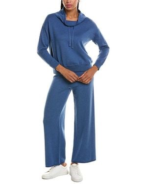 Hannah Rose Cashmere-Blend Terry Stitch Cowl Neck Jumper & Pant Set - Blue