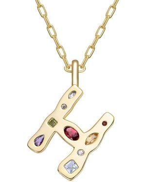 Genevive Jewelry 14K Plated Cz Alphabetical Necklace - Metallic