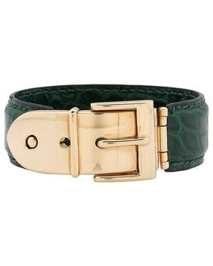Gucci Croc-Embossed Leather Buckle Bracelet (Authentic Pre-Loved) - Black