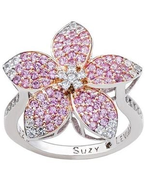 Suzy Levian Silver 0.02 Ct. Tw. Diamond & Gemstone Flower Ring - Pink