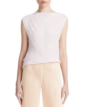 Vince Asymmetric Drape Cap Sleeve Silk-Blend Blouse - White