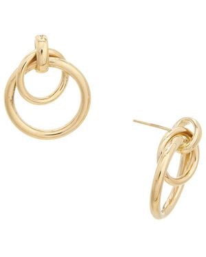 Italian Gold 14K Double Circle Drop Earrings - Metallic