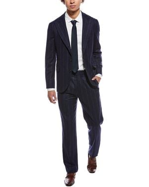 Brunello Cucinelli 2Pc Wool, Silk, & Cashmere-Blend Suit With Pleated Pant - Blue