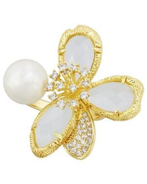 Savvy Cie 18K Plated 9-10Mm Pearl Cz Flower Ring - Metallic