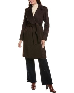 Fleurette Notch Collar Wool Wrap Coat - Black