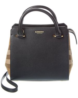 Burberry Banwell Check Canvas & Leather Satchel - Black