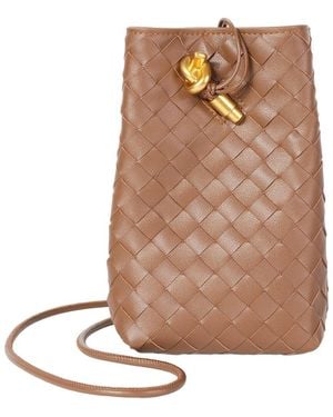 Tiffany & Fred Paris Handwoven Mini Leather Bucket Bag - Brown