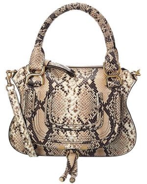 Chloé Marcie Small Snake-Embossed Leather Satchel - Brown