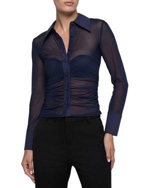 L'Agence Isola Mesh Button Up Top - Blue