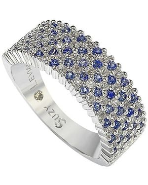 Suzy Levian Silver 1.02 Ct. Tw. Diamond & Sapphire Pave Ring - Metallic