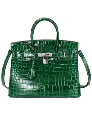 Tiffany & Fred Paris Large Croc-Embossed Leather Satchel - Green