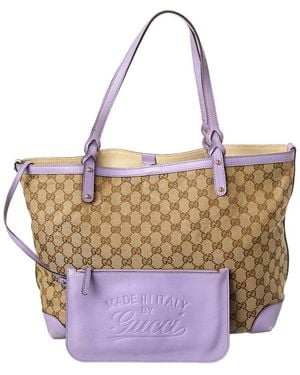 Gucci Purple Leather And Canvas Craft Tote (authentic Pre-loved)
