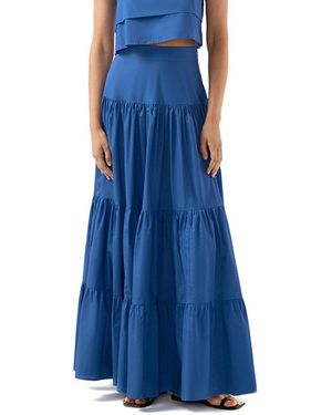 Bird & Knoll Elouise High Waisted Tiered Skirt - Blue