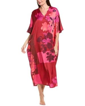 Natori Coromandel Printed Stretch Satin Wedge Caftan - Red