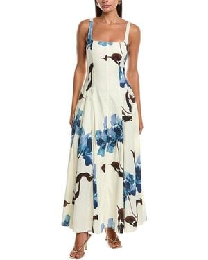 Nicholas Athena Panelled Linen-blend Midi Dress - Blue