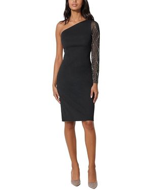 Bebe Beaded One Shoulder Midi Dress - Black