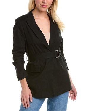 10 Crosby Derek Lam Harrison Gathered Sleeve Linen-Blend Blazer - Black