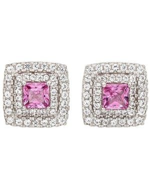 Suzy Levian Silver 0.02 Ct. Tw. Diamond & Gemstone Stud Earrings - Pink