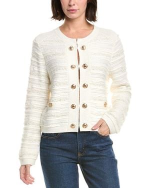 MILLY Textured Knit Wool-Blend Cardigan - White