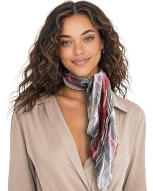 Blue Pacific Scottish Plaid Cashmere-Blend Neckerchief - White