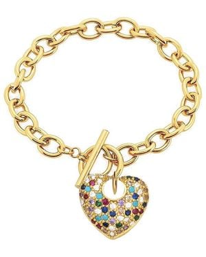 Liv Oliver 18K Plated Cz Puffed Heart Charm Bracelet - Metallic