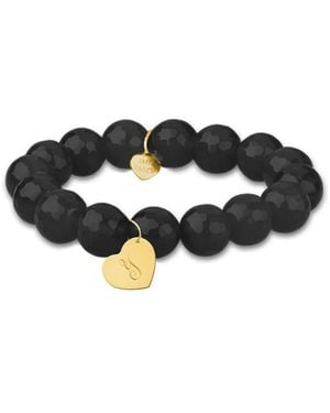 Jane Basch 14K Onyx Dangling Heart Initial Bracelet -Z) - Black
